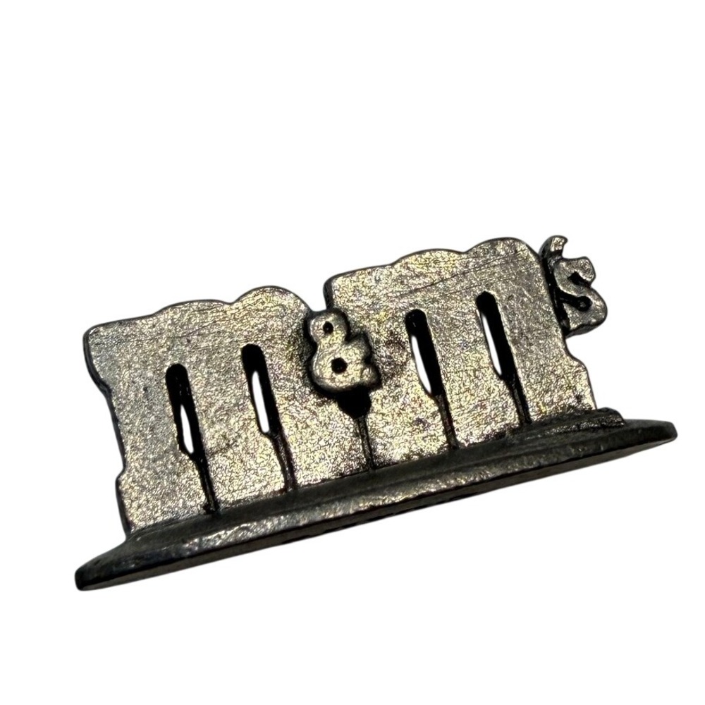 Vintage M&Ms Logo Pin Silver Tone Metal Candy Advertising Collectible Accessory